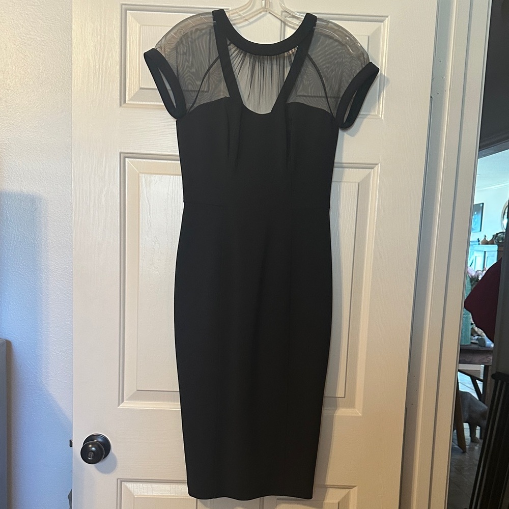 Maggy London Black Midi Dress with Sheer Accents